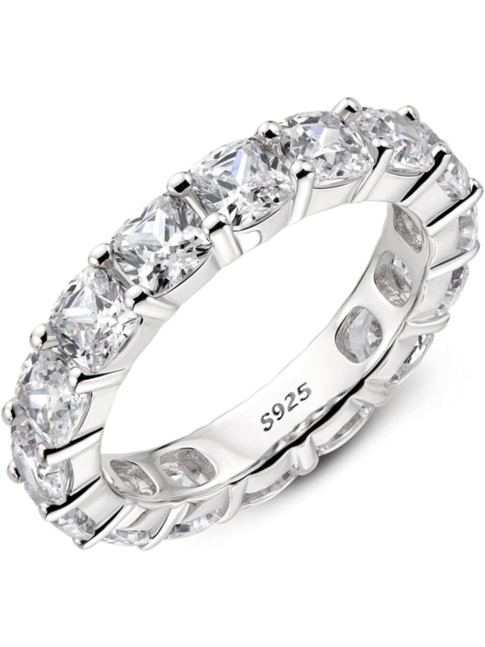 Eternity Ring for Women - 925 Sterling Silver, Emerald & CZ Stackable Wedding